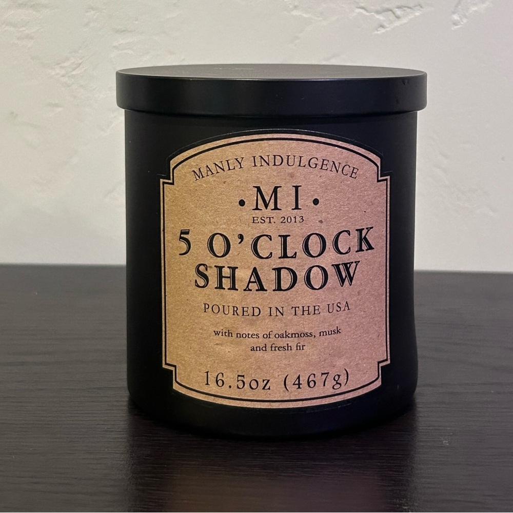 Manly Indulgence Classic+ Five O'Clock Shadow Single Wick Scented Candle NWTS